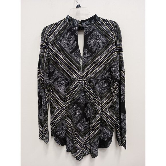 Free People Walking On A Dream Tunic Top Womens Medium Black Floral BOHO Casual - Picture 6 of 9